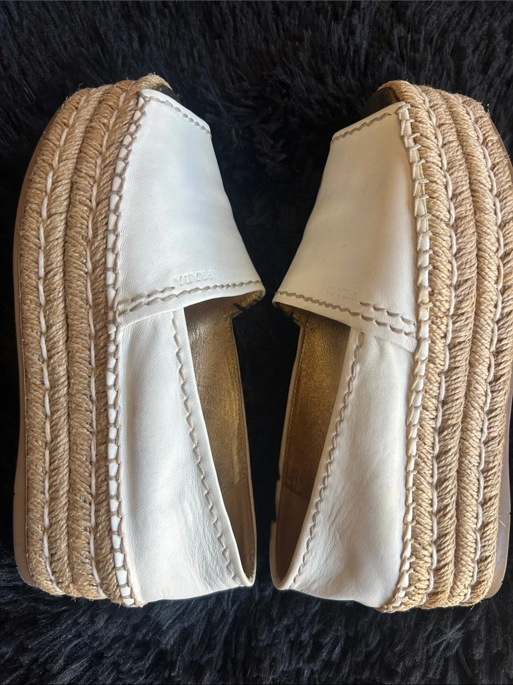 Prada white leather peep-toe platform espadrilles retail $710-$850